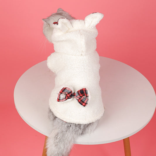 Rabbit ears Winter Fleece-lined Cat Clothes