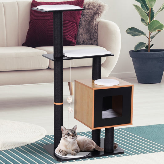 PawHut Cat Tree with Condo  Sisal Scratching Post and Washable Mat