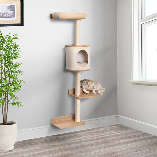 PawHut Cat Tree Pet Wall-mounted Climbing Frame Shelf Kitten Perch