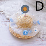 Flower Lace Decorated Pet Straw Hat