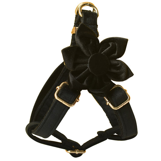 Black Flannel Gold Buckle Dog Harness
