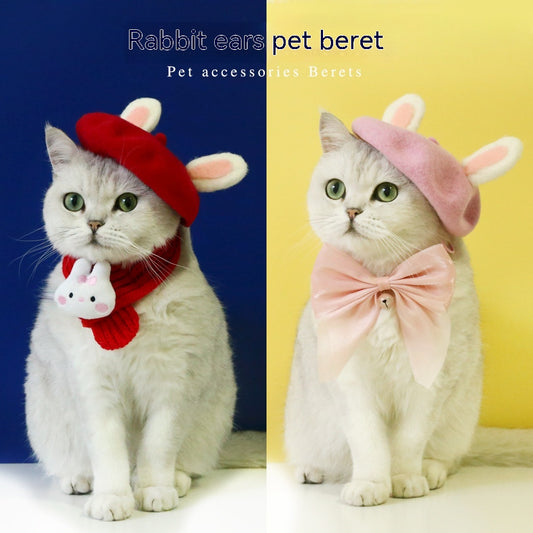 Cat Felt Rabbit Ears Beret Rabbit Headwear Hat