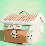 Warm Cloth Closed Cat House In Winter